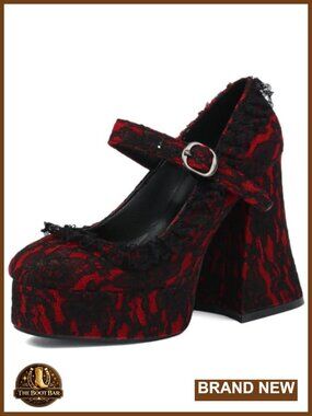 Lace Flower Heels Goth Platform Chunky Mary Janes Gothic Shoes